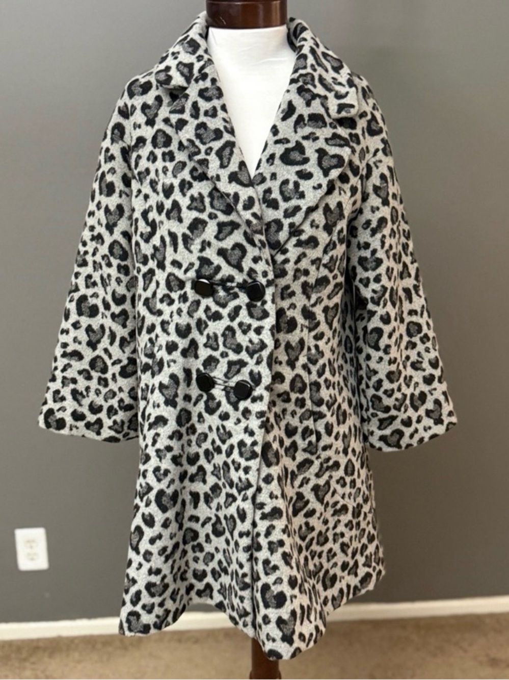 Anthropologie Elevenses Gray Faux fur wool leopard Coat Sz M Fall winter
